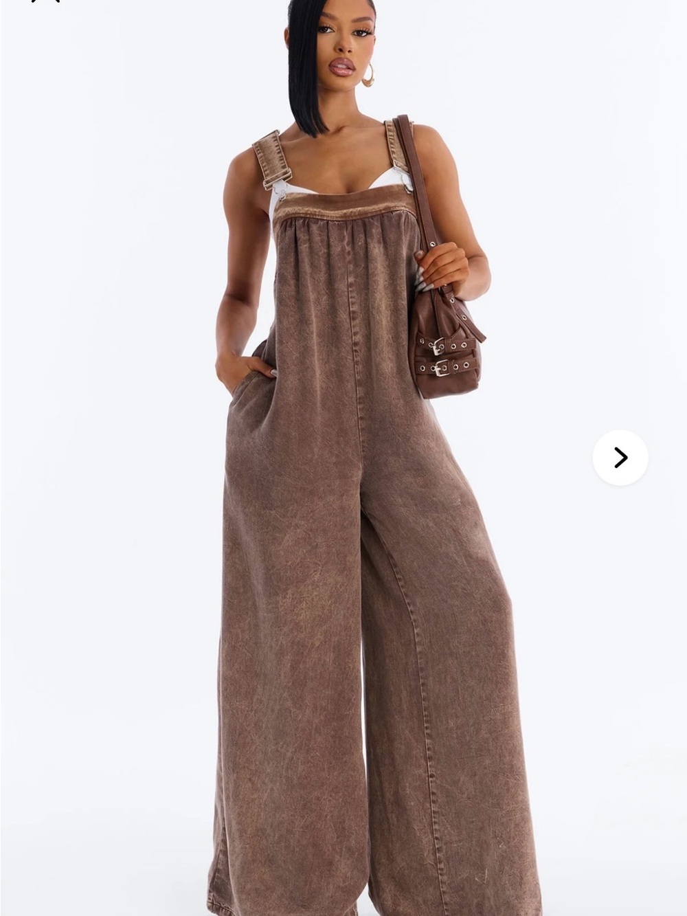 Wide-Leg Brown Denim Overalls Jumpsuit